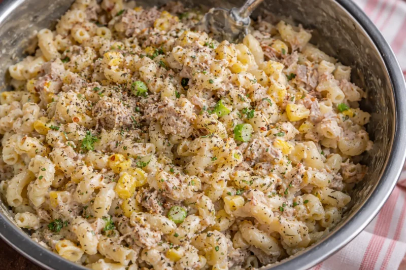Creamy Tuna Sweetcorn Pasta with Crispy Golden Edges