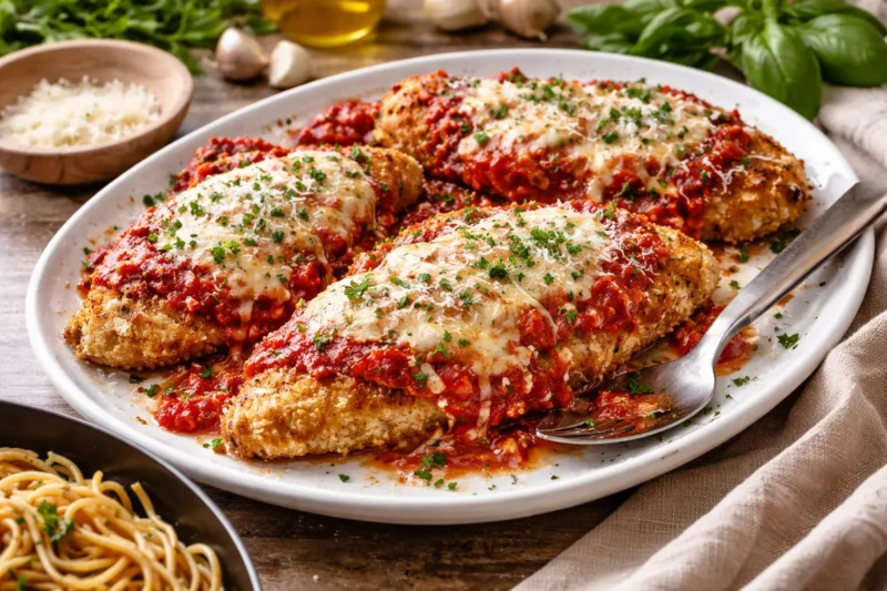 Baked Chicken Parmesan – Crispy, Saucy, and Perfect for Family Dinner