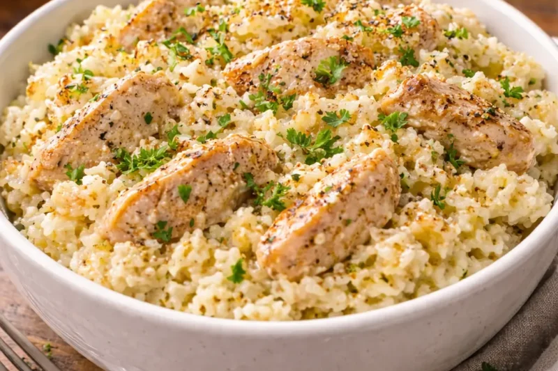 The Only One-Pan Dinner You’ll Need This Week (Creamy Chicken Alfredo Rice)